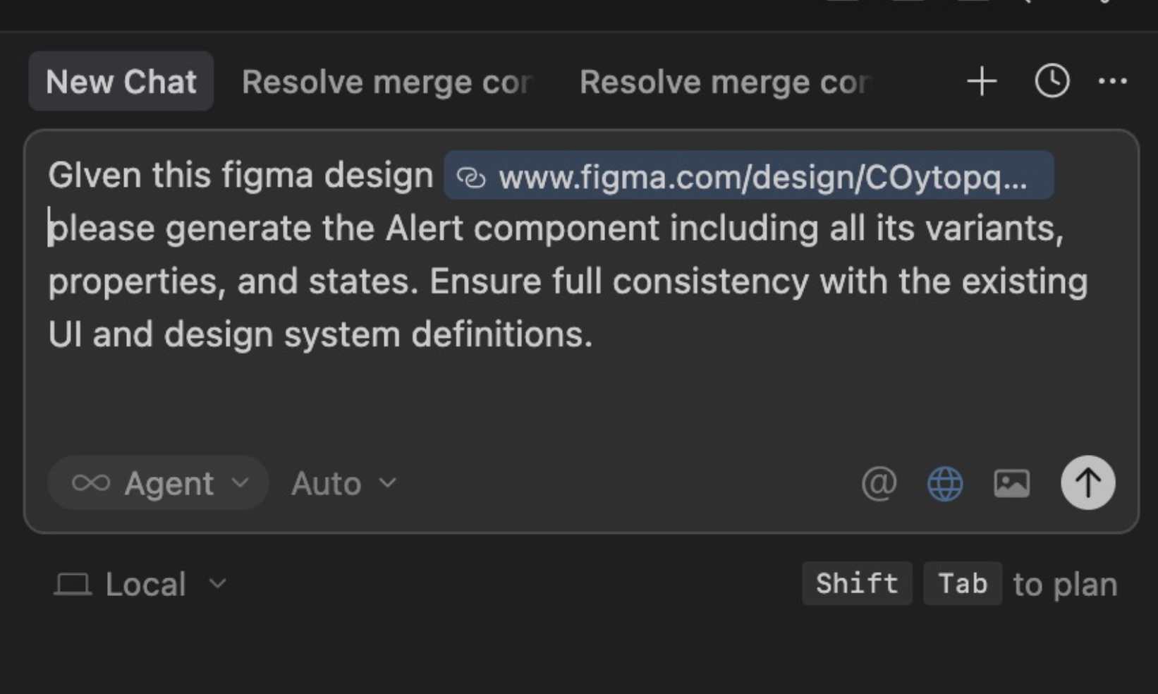 Prompt su Cursor per generare un componente React a partire dal link di un design Figma.